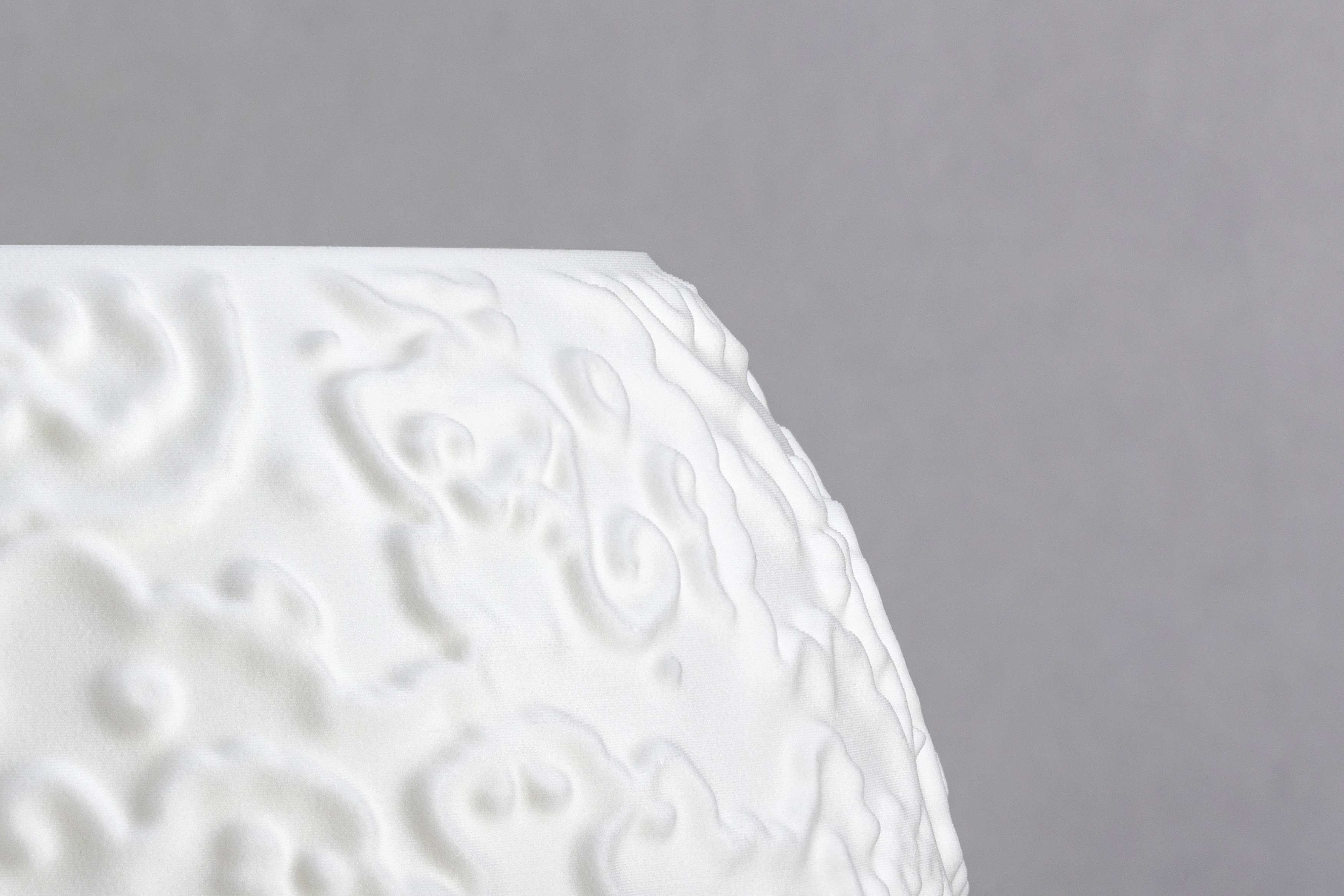 Decorative suggestion for Alluvial Crush: Pendant lampshade with captivating glyph pattern. Science and art fusion, perfect as a conversation starter - variant Original (Elegant white), an original product by Cosmic Jubilee (6 of 6) - presented as close-up details of fine textures.