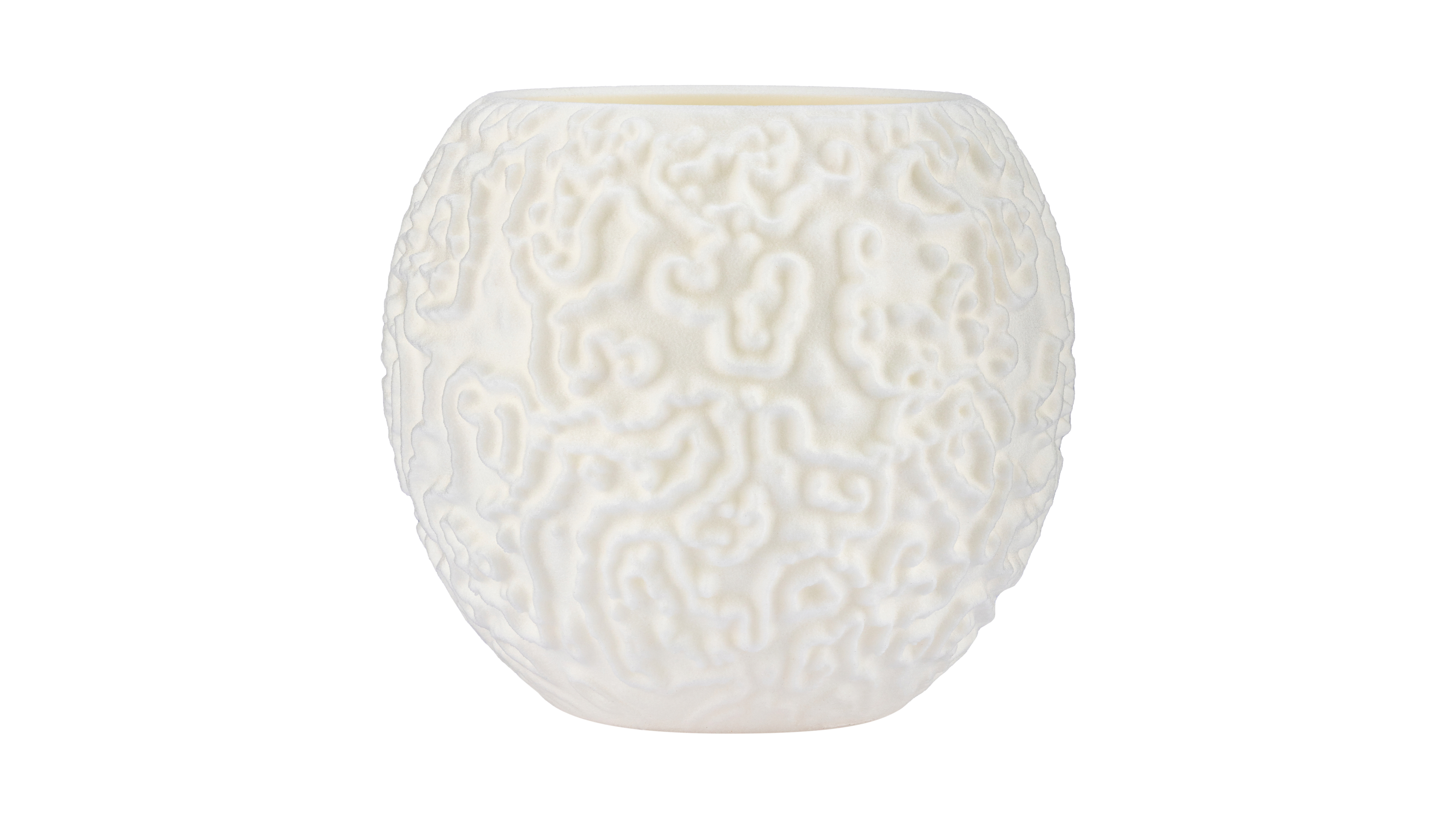 Alluvial Crush: Tealight holder featuring intricate glyphs from reaction-diffusion simulation. Adds a visual symphony of mesmerizing patterns - variant Original (Elegant white), an original product by Cosmic Jubilee.