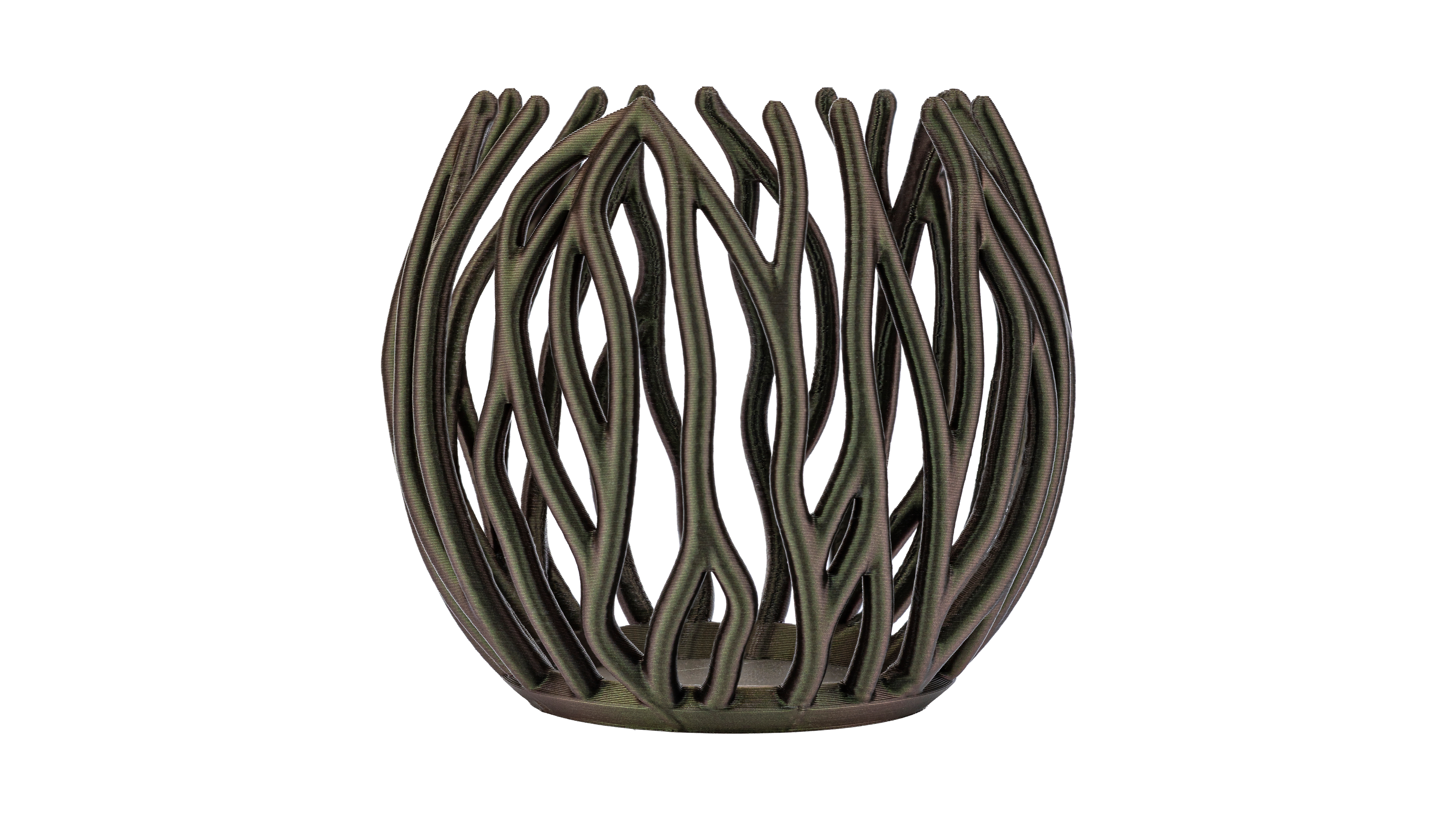 Twinkling Bloom: Elegant tealight holder with organic, floral-inspired design. Mesmerizing shadow play for subtle elegance and ambiance - variant Oak (Changing deep greens and browns), an original product by Cosmic Jubilee.