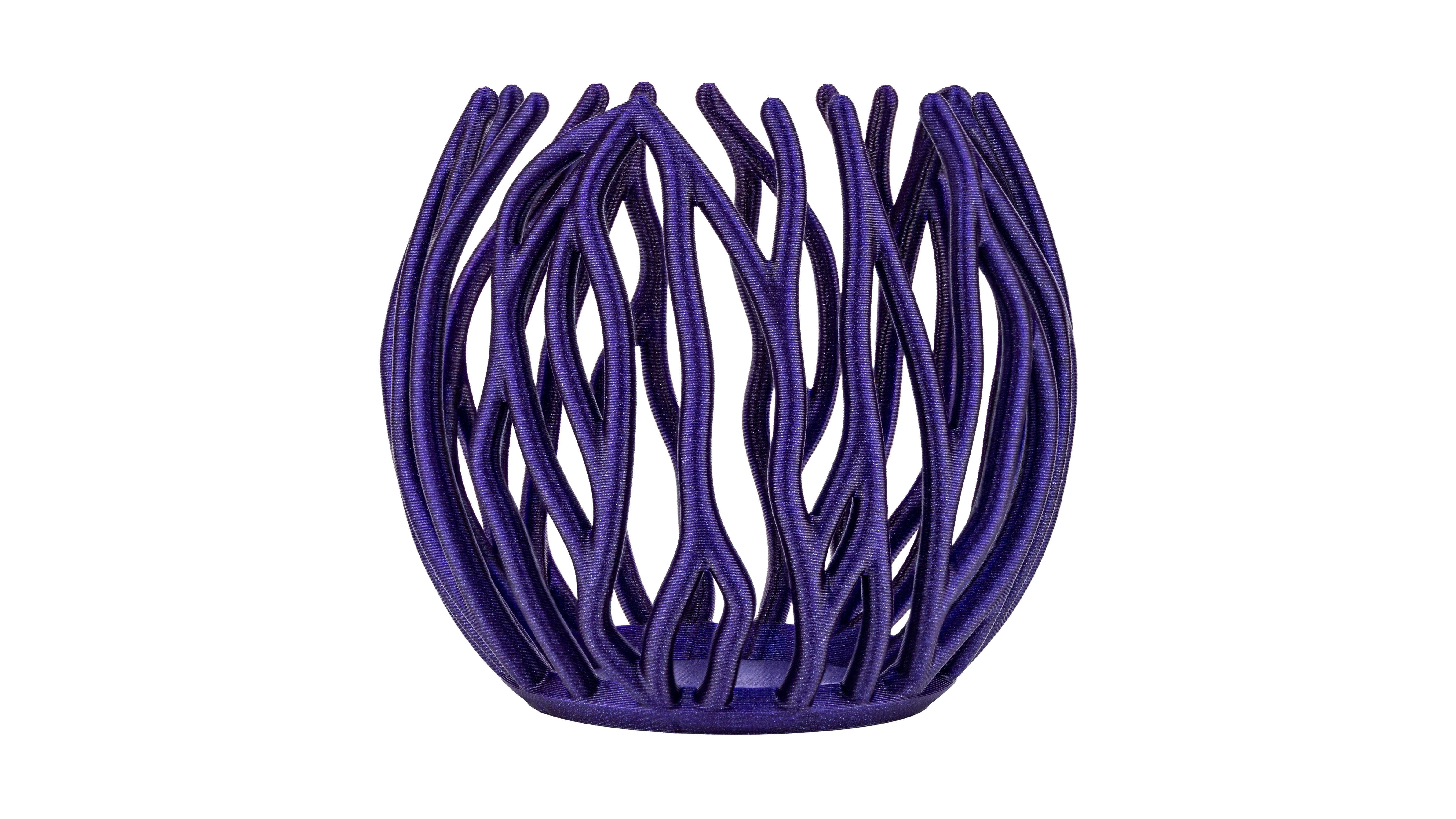 Twinkling Bloom: Elegant tealight holder with organic, floral-inspired design. Mesmerizing shadow play for subtle elegance and ambiance - variant Plum (Fancy purple tones and shine), an original product by Cosmic Jubilee.