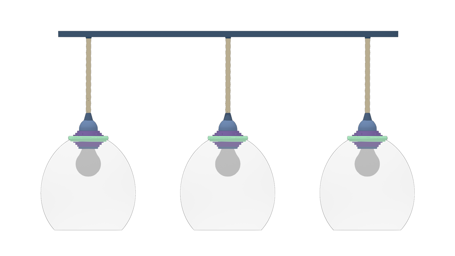 Multiple pendant lamps, typically hagnging from the ceiling through a rigid rod structure at the same level.