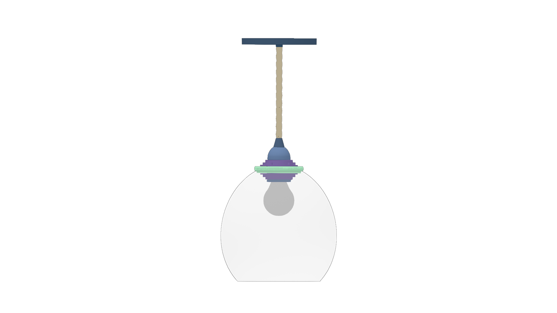 A single pendant lamp, hanging from the ceiling, either from its cable or through a rod.